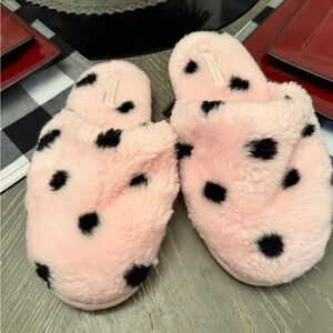 Victoria's Secret Pink Fluffy Slippers with Black Dots
